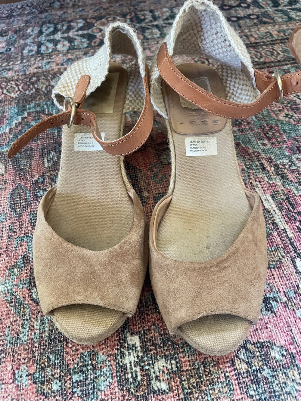 Women's Suede Open-Toe Wedge Sandals in Light Brown with leather  Ankle Strap.
